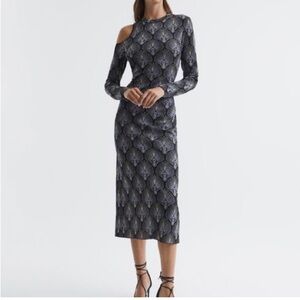 Reiss Anja Metallic Jacquard Knitted Midi Dress $320 Sz xs